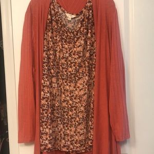 Terra & Sky Coral and Floral Tank +Cardigan set